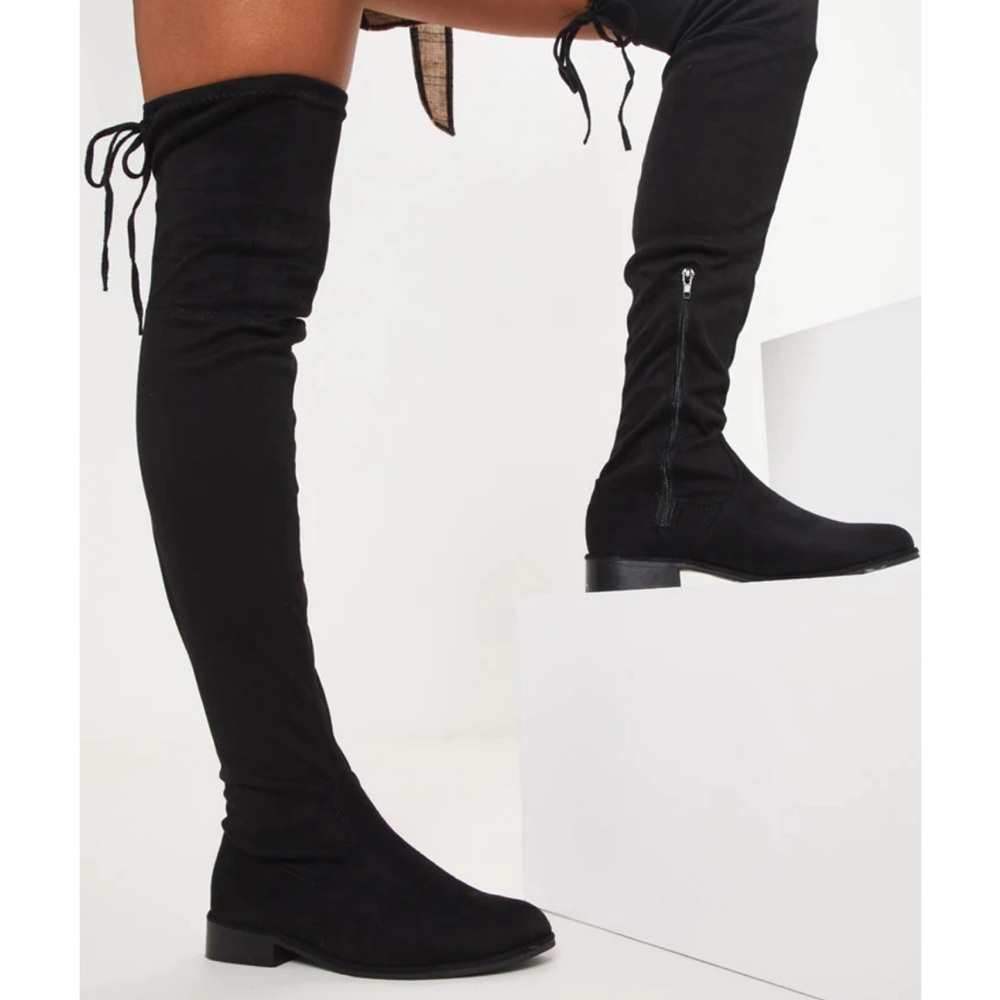 Pretty Little Thing Black Flat Over The Knee Boot